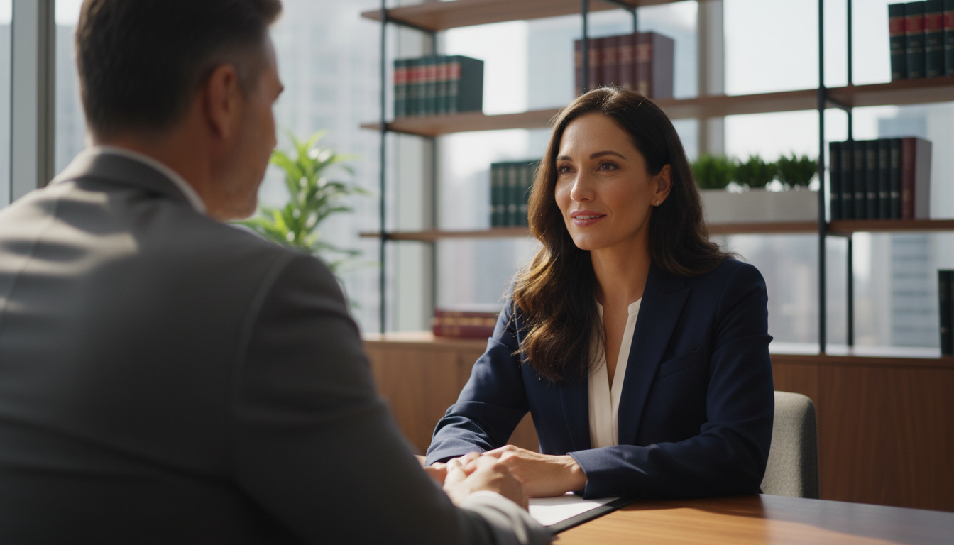 Attorney consulting with client in a professional setting